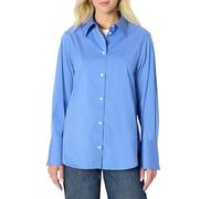 Amazon Essentials Chemise Habillée et Boutonnée en Popeline de Coton Extensible, Coupe Surdimensionnée Femme, Bleu, XL