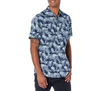 Amazon Essentials Chemise Imprimée à Manches Courtes Coupe Régulière Homme, Bleu Marine Bleu Ciel Palmes, L
