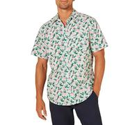Amazon Essentials Chemise Imprimée à Manches Courtes Coupe Régulière Homme, Vert Pastel Flamant Rose, XS