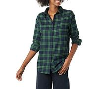 Amazon Essentials Chemise légère en Flanelle à Carreaux à Manches Longues de Coupe Classique pour Femme, Motif Carreau Vert foncé Bleu Marine, Taille XXL