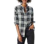 Amazon Essentials Chemise légère en Flanelle à Carreaux à Manches Longues de Coupe Classique pour Femme, Grand Carreau Noir/Blanc, Taille M
