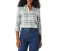 Amazon Essentials Chemise légère en Flanelle à Carreaux à Manches Longues de Coupe Classique pour Femme, Motif Carreau Noir/Gris, Taille XXL