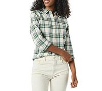 Amazon Essentials Chemise légère en Flanelle à Carreaux à Manches Longues de Coupe Classique pour Femme, Motif Carreau Alpin Vert Ivoire, Taille M
