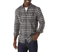 Amazon Essentials Chemises en Flanelle à Manches Longues, avec 2 Poches, Coupe Ajustée Homme, Gris Écossais, L