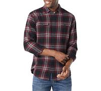Amazon Essentials Chemises en Flanelle à Manches Longues, avec 2 Poches, Coupe Ajustée Homme, Noir Bordeaux Écossais, S