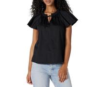 Amazon Essentials Chemisier à Manches flottantes en Satin de Coton Coupe décontractée pour Femme, Noir, XS