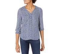 Amazon Essentials Chemisier Boutonné à Manches 3/4 et Col en V, Coupe Ample Femme, Bleu Marine Blanc Pétales, S