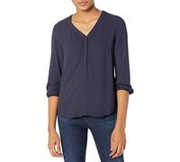 Amazon Essentials Chemisier Boutonné à Manches 3/4 et Col en V, Coupe Ample Femme, Bleu Marine, XXL