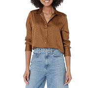 Amazon Essentials Chemisier boutonné en satin de coupe classique pour femme (disponible en grande taille), marron foncé léopard, taille XXL