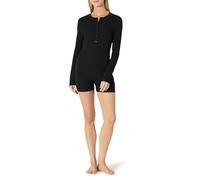 Amazon Essentials Combinaison Courtes à Manches Longues en Coton Mélangé Côtelé Femme, Noir, M