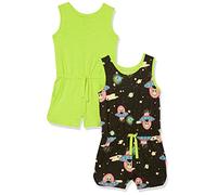 Amazon Essentials Combinaison sans Manche en Maille Fille, Lot de 2, Noir Extraterrestres/Vert Citron Fluo, 4 Ans