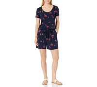 Amazon Essentials Combishort à Manches Courtes et Encolure Ronde Femme, Bleu Marine Rouge Tulipes, XXL