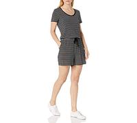Amazon Essentials Combishort à Manches Courtes et Encolure Ronde Femme, Noir Rayures, XXL