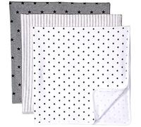 Amazon Essentials Couvertures d’Emmaillotage Mixte Bébé, Lot de 3, Blanc Étoiles/Charbon Chiné/Gris Clair Rayures Verticales, Taille unique