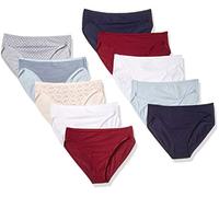 Amazon Essentials Culotte Bikini Échancrée en Coton Extensible Femme, Lot de 10, Imprimé Fleuri/Points/Thin Stripe, 40