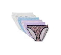 Amazon Essentials Culotte Bikini Échancrée en Coton Extensible Femme, Lot de 6, Fleurs Sauvages/Jaune Floral/Mini Rayures, 38
