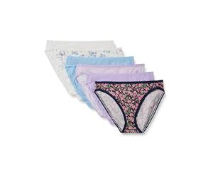 Amazon Essentials Culotte Bikini Échancrée en Coton Extensible Femme, Lot de 6, Fleurs Sauvages/Jaune Floral/Mini Rayures, 44