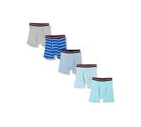 Amazon Essentials Culotte Boxer en Coton Respirant, sans Étiquette Homme, Lot de 5, Bleu Clair/Bleu Rayures/Crabes/Gris Chiné/Requins, M