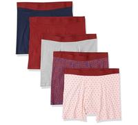 Amazon Essentials Culotte Boxer en Coton Respirant, sans Étiquette Homme, Lot de 5, Bleu Foncé Fleuri/Bleu Marine/Gris Chiné/Rose Clair Imprimé Diamants/Rouge, XL