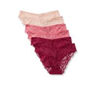 Amazon Essentials Culottes en Dentelle Galloon Extensible, Modèles Bikini, Hipster, String et Taille Haute Femme, Lot de 6, Bordeaux/Pétale Clair/Rosé, 46