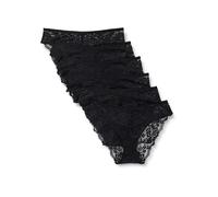 Amazon Essentials Culottes en Dentelle Galloon Extensible, Modèles Bikini, Hipster, String et Taille Haute Femme, Lot de 6, Noir, 38