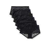 Amazon Essentials Culottes Entièrement en Dentelle Extensible, Modèles Shorty, Cheeky et String Femme, Lot de 6, Noir, 48