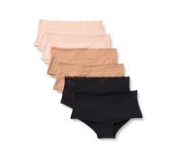 Amazon Essentials Culottes Femme en Microfibre avec Finition en Dentelle, Modèles Bikini, Shorty, String et Culotte Classique Femme, Lot de 6, Bronze Lavé/Noir/Pétale Clair, 46