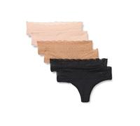 Amazon Essentials Culottes Femme en Microfibre avec Finition en Dentelle, Modèles Bikini, Shorty, String et Culotte Classique Femme, Lot de 6, Bronze Lavé/Noir/Pétale Clair, 36