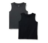 Amazon Essentials Débardeur à Emmanchures Larges, Tissu Technique Extensible Garçon, Lot de 2, Gris Graphite Chiné/Noir, 11-12 Ans
