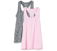 Amazon Essentials Débardeur à Encolure Dégagée et Dos Nageur, Tissu Technique Extensible à Séchage Rapide Femme, Lot de 2, Noir Teinture Spatiale/Rose Clair, XL