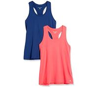 Amazon Essentials Débardeur à Encolure Dégagée et Dos Nageur, Tissu Technique Extensible à Séchage Rapide Femme, Lot de 2, Bleu/Rose Corail, XL