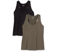Amazon Essentials Débardeur à Encolure Dégagée et Dos Nageur, Tissu Technique Extensible à Séchage Rapide Femme, Lot de 2, Noir/Teinture Spatiale Olive, S