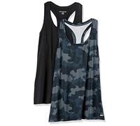 Amazon Essentials Débardeur à Encolure Dégagée et Dos Nageur, Tissu Technique Extensible à Séchage Rapide Femme, Lot de 2, Gris Camouflage/Noir, XXL