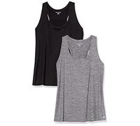 Amazon Essentials Débardeur à Encolure Dégagée et Dos Nageur, Tissu Technique Extensible à Séchage Rapide Femme, Lot de 2, Gris Foncé Teinture Spatiale/Noir, L