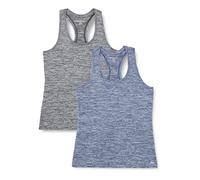 Amazon Essentials Débardeur à Encolure Dégagée et Dos Nageur, Tissu Technique Extensible à Séchage Rapide Femme, Lot de 2, Noir Chiné/Bleu Marine Chiné, S
