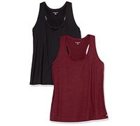 Amazon Essentials Débardeur à Encolure Dégagée et Dos Nageur, Tissu Technique Extensible à Séchage Rapide Femme, Lot de 2, Bordeaux Teinture Spatiale/Noir, S