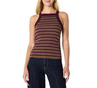 Amazon Essentials Débardeur Côtelé à Encolure Haute, Extensibilité Constante, Coupe AjustéeFemme, Bordeaux Brun Rayures, XS
