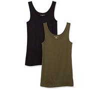 Amazon Essentials Débardeur Coupe Ajustée Femme, Lot de 2, Noir/Vert Olive, XS
