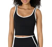 Amazon Essentials Débardeur Court de Sport FormFlex Ultra Doux avec Couture Contrastante et Soutien-Gorge Intégré, Soutien Léger Femme, Blanc/Noir, XXL