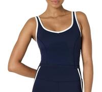Amazon Essentials Débardeur Court de Sport FormFlex Ultra Doux avec Couture Contrastante et Soutien-Gorge Intégré, Soutien Léger Femme, Blanc/Bleu Marine, XL