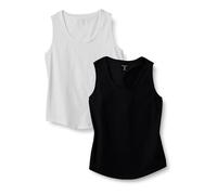 Amazon Essentials Débardeur sans Manches 100% Coton Coupe Classique Femme, Lot de 2, Blanc/Noir, XXS