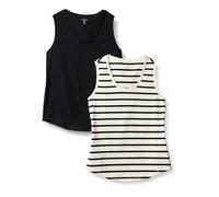 Amazon Essentials Débardeur sans Manches 100% Coton Coupe Classique Femme, Lot de 2, Mariner Rayures/Noir, XS