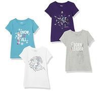 Amazon Essentials Disney | Marvel | Star Wars | Frozen | Princess T- Shirts à Manches Courtes Fille, Lot de 4, Bleu/Gris/la Reine des Neiges 2 - Née pour Régner/Violet, 4 ans