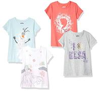 Amazon Essentials Disney | Marvel | Star Wars | Frozen | Princess T- Shirts à Manches Courtes Fille, Lot de 4, Blanc/Bleu/Gris/la Reine des Neiges - Elsa et Olaf, 11-12 ans