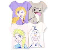 Amazon Essentials Disney | Marvel | Star Wars | Frozen | Princess T- Shirts à Manches Courtes Fille, Lot de 4, Frozen 2 Elsa, 6-7 Ans
