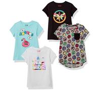 Amazon Essentials Disney | Marvel | Star Wars | Frozen | Princess T- Shirts à Manches Courtes Fille, Lot de 4, Blanc Super Héros Marvel/Bleu/Gris/Noir, 5 ans
