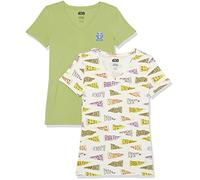 Amazon Essentials Disney | Marvel | Star Wars | Princess T-Shirt Col en v à Manches Courtes Coupe Classique Femme, Lot de 2, Star Wars Pennant, XS