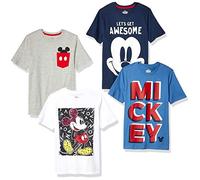 Amazon Essentials Disney | Marvel | Star Wars T-Shirt à Manches Courtes (Anciennement Spotted Zebra) Garçon, Lot de 4, Gris/Bleu Marine/Bleu/Super Mickey, 6-7 Ans