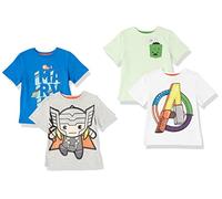 Amazon Essentials Disney | Marvel | Star Wars T-Shirt à Manches Courtes (Anciennement Spotted Zebra) Garçon, Lot de 4, Icônes Marvel/Logo, 5 Ans
