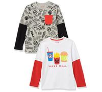 Amazon Essentials Disney | Marvel | Star Wars T-Shirts 2-En-1 à Manches Longues Garçon, Lot de 2, Aliments Plaisir/Univers Marvel, 9 ans